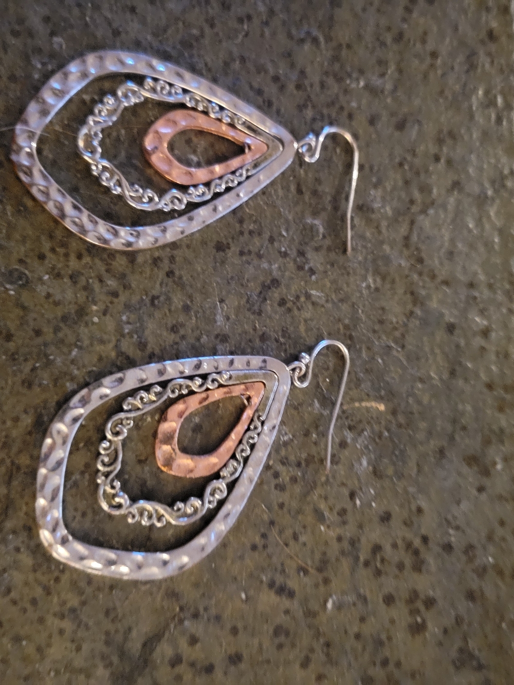 Two-Tone Teardrop Dangle Earrings - Silver & Rose Gold Accents